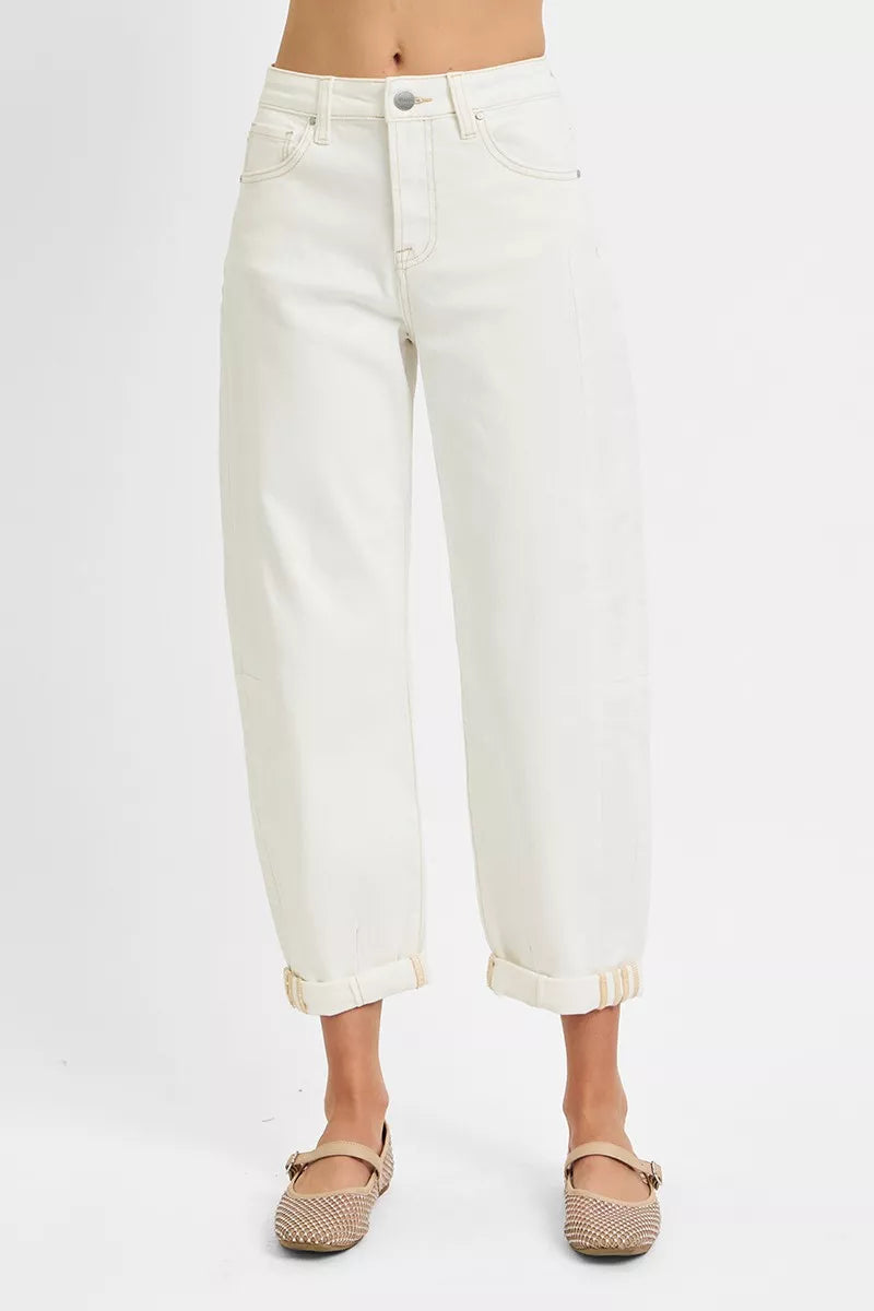 RISEN cropped barrel jeans detail