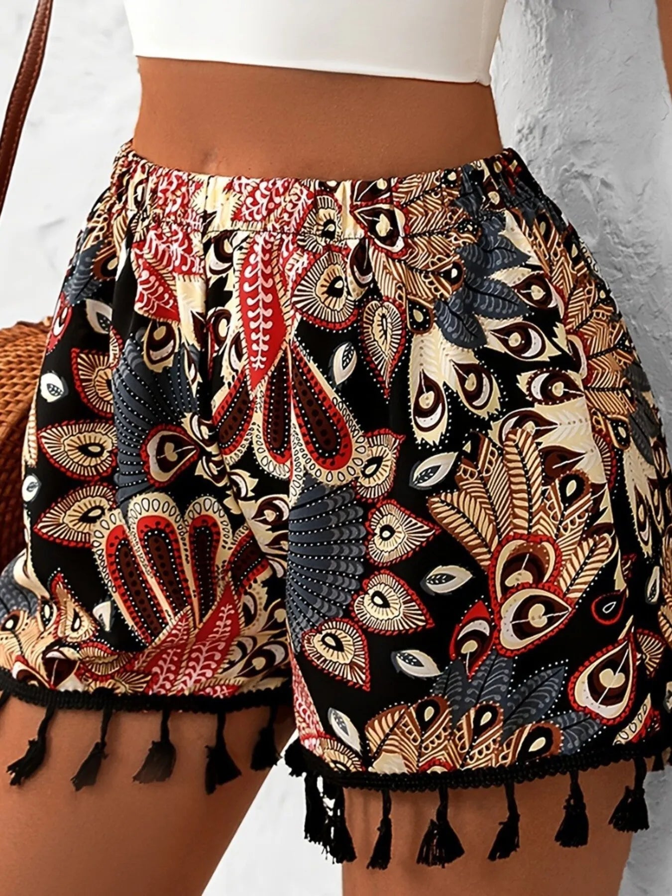 Paisley Print Tassel Hem Shorts - Fashorio