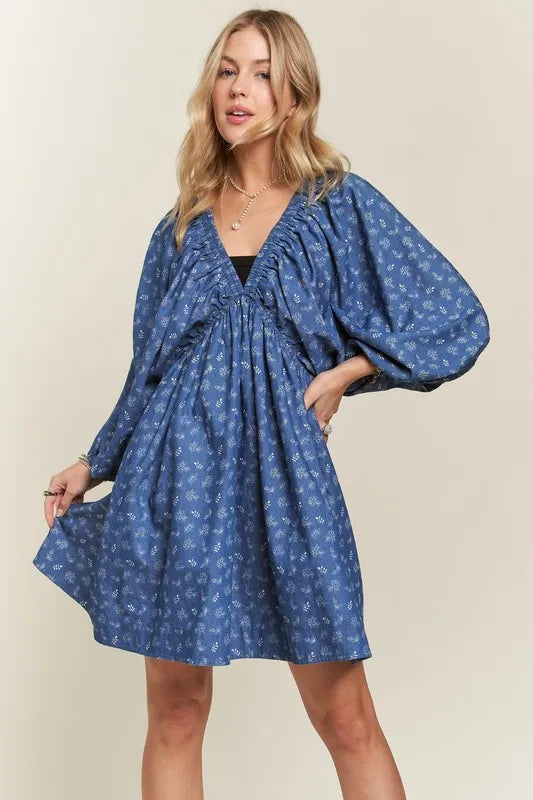 Batwing Sleeves Floral Dress back view