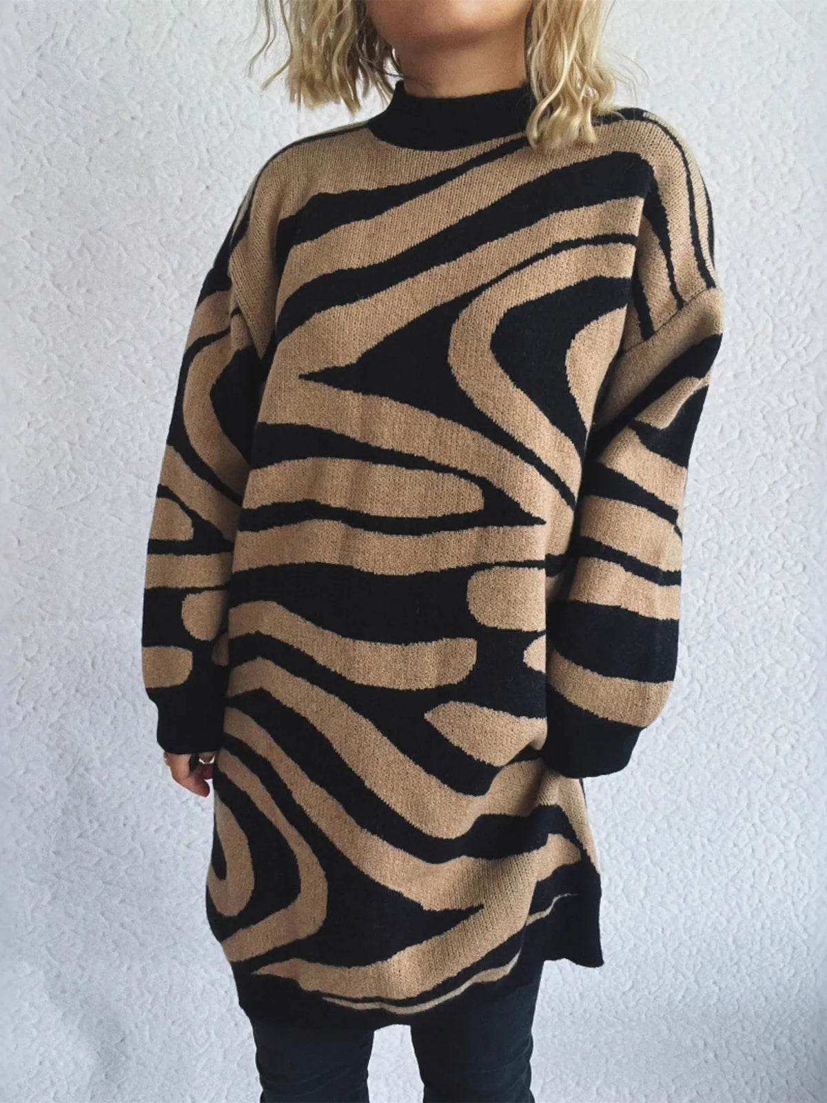 Oversized zebra print sweater close up detail
