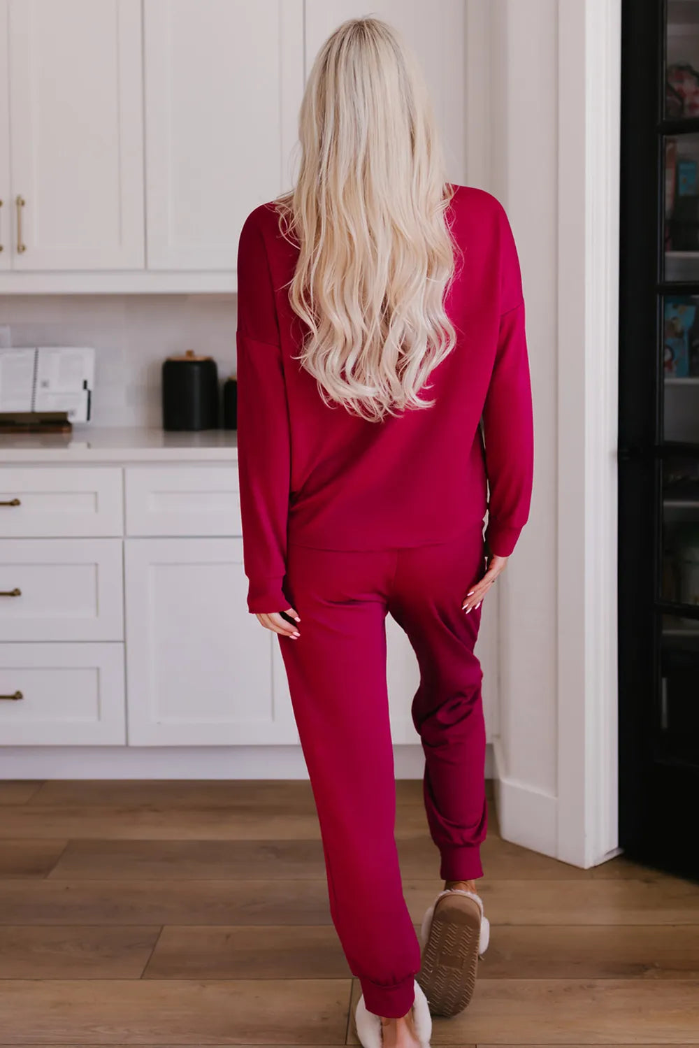 Round Neck Top and Drawstring Pants Lounge Set - Fashorio