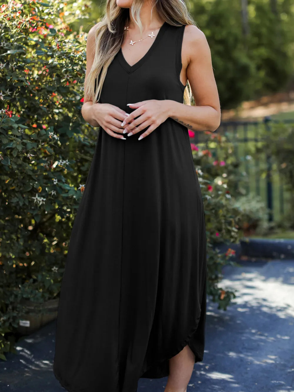 Full Size V-Neck Midi Tank Dress - Fashorio
