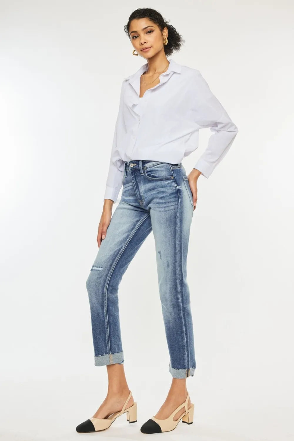 Kancan High Rise Cuffed Straight Jeans - Fashorio