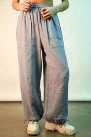 VERY J Wide Leg Gauze Solid Pants Denim - Fashorio