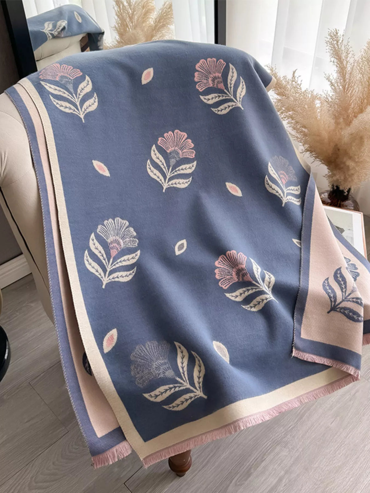 Printed raw hem shawl styled look