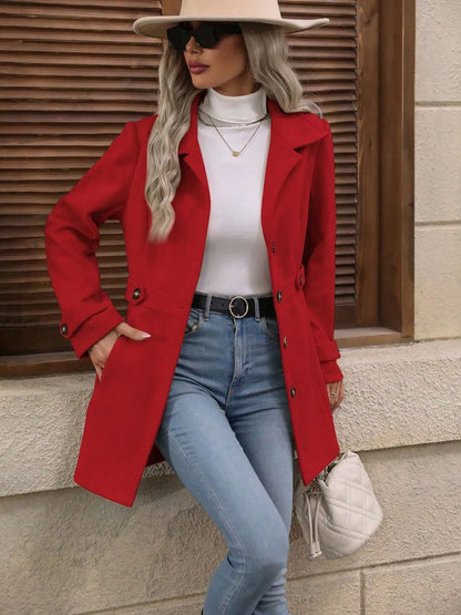 Button Up Long Sleeve Coat - Fashorio