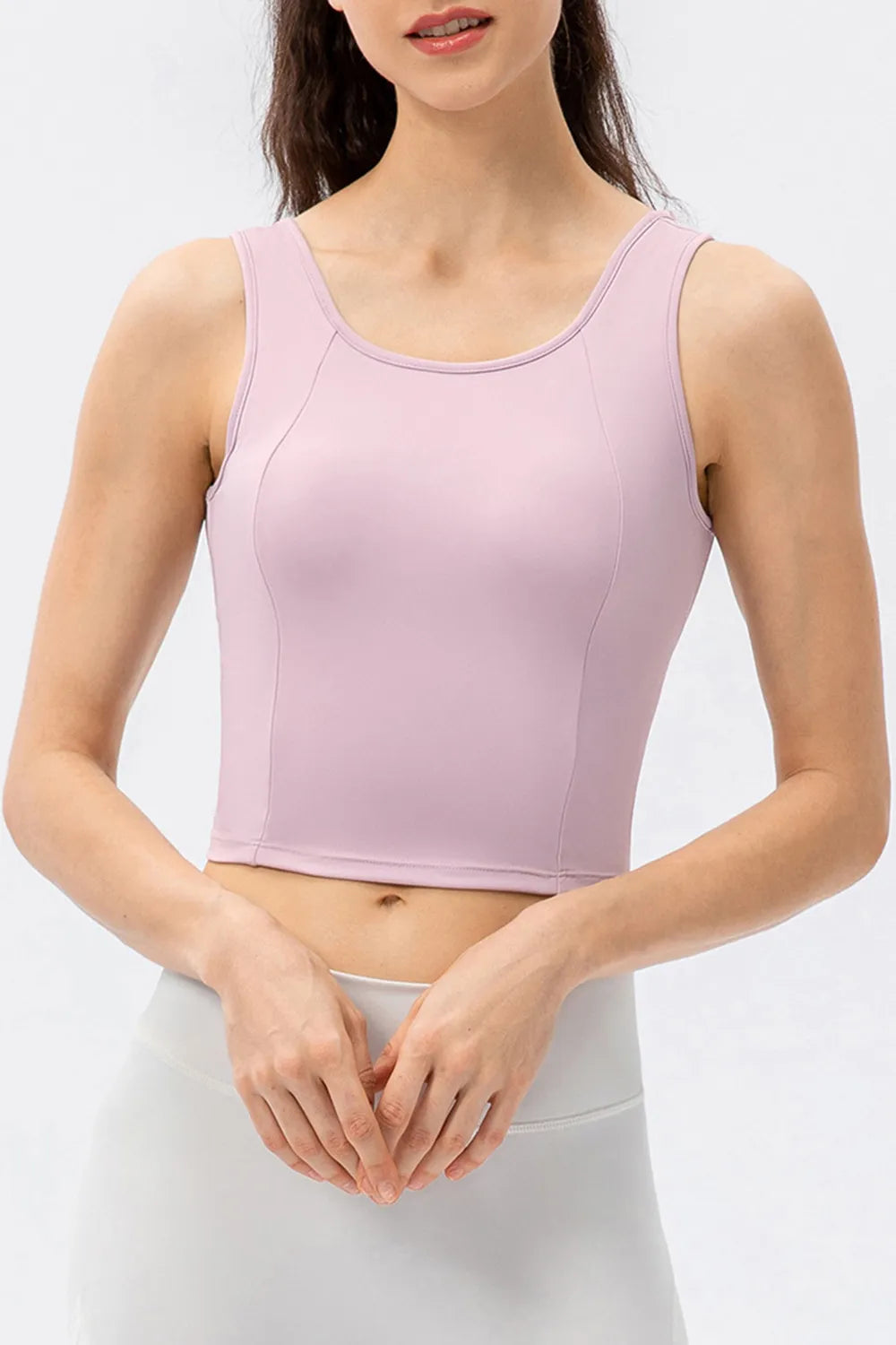 Round Neck Wide Strap Active Tank Lilac - Fashorio