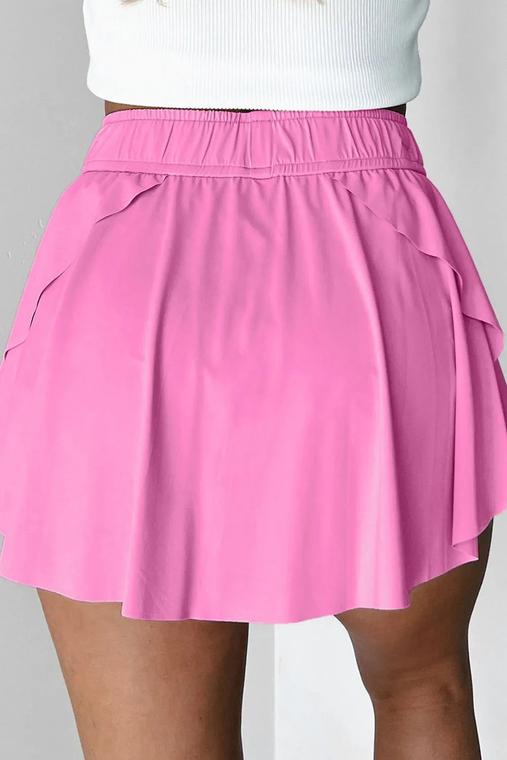 Drawstring high waist lined active skort side styling view