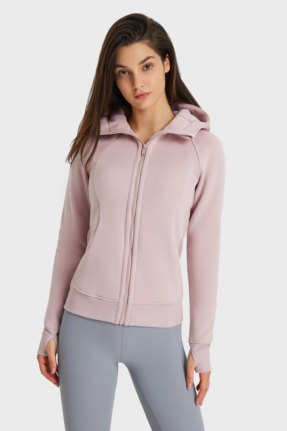 Millennia Zip Up Seam Detail Hooded Sports Jacket Light Pink - Fashorio