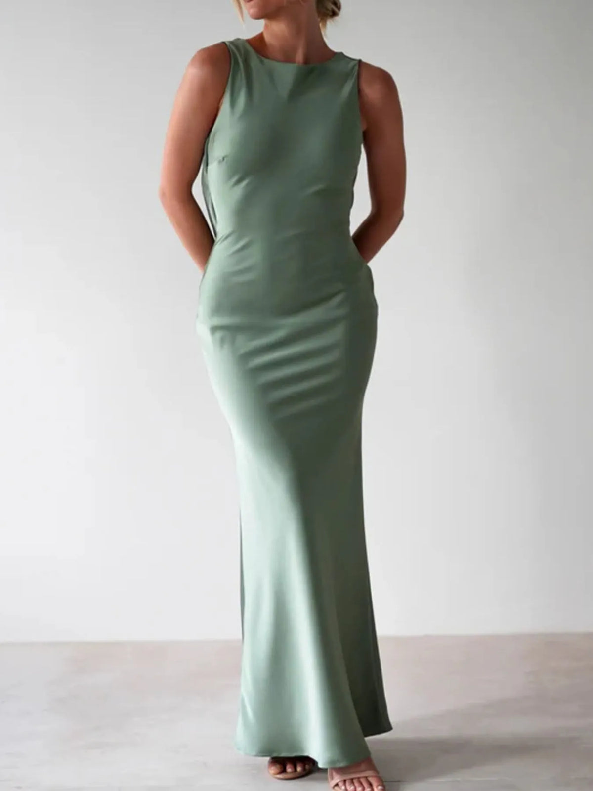 Satin Sleeveless Maxi Dress, front view