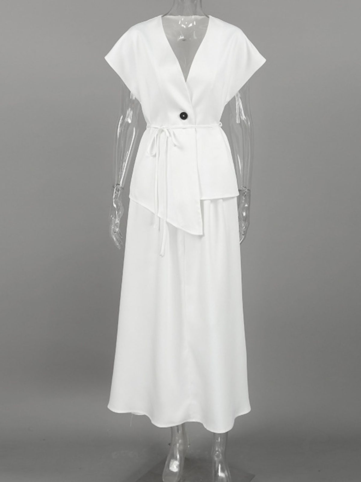 White two piece set button close up