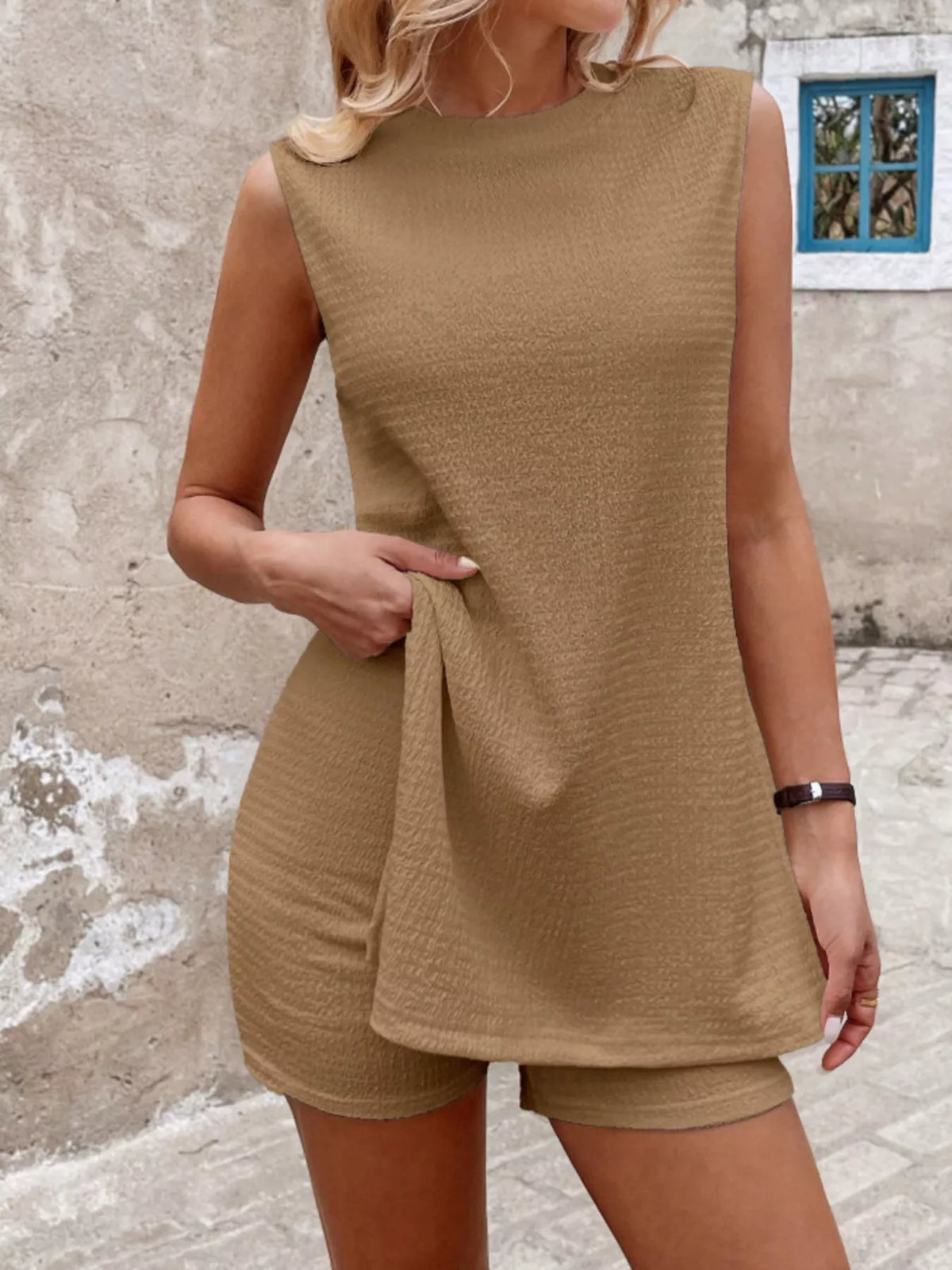 Side Slit Tank Top and Shorts Set, view 13