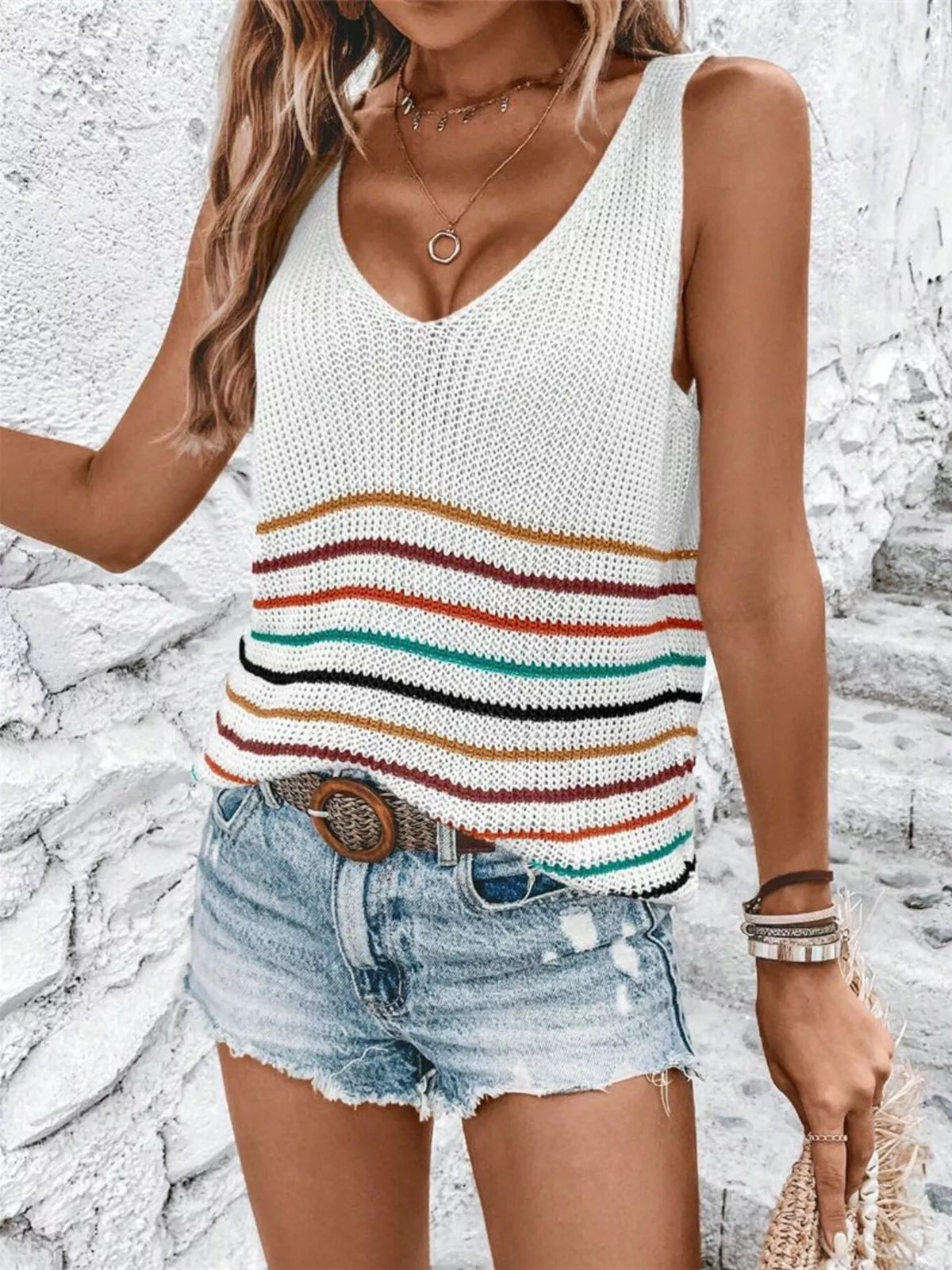 Striped V Neck Sweater Vest, view 15