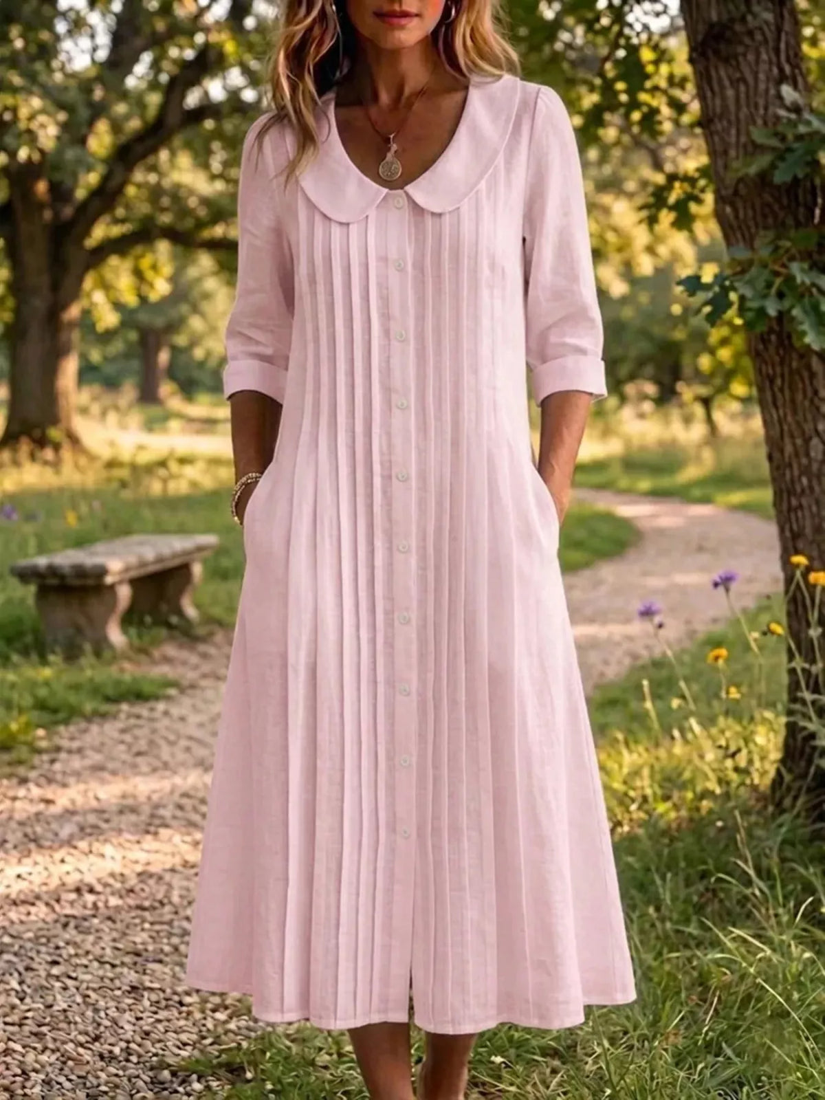 Ruched detail on the button down dress
