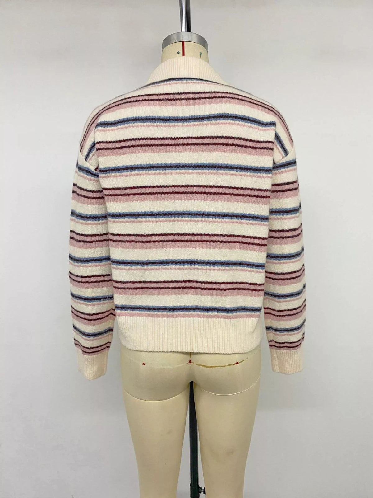 Striped Polo Collar Sweater in Pink view 12