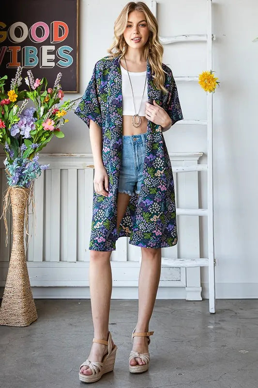 Heimish Full Size Half Sleeve Floral Open Cardigan Plus Size - Fashorio