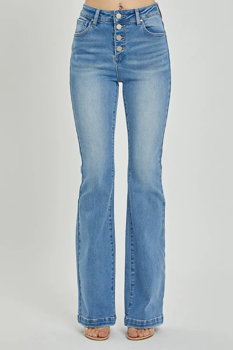 RISEN Full Size High Rise Button Fly Bootcut Jeans - Fashorio