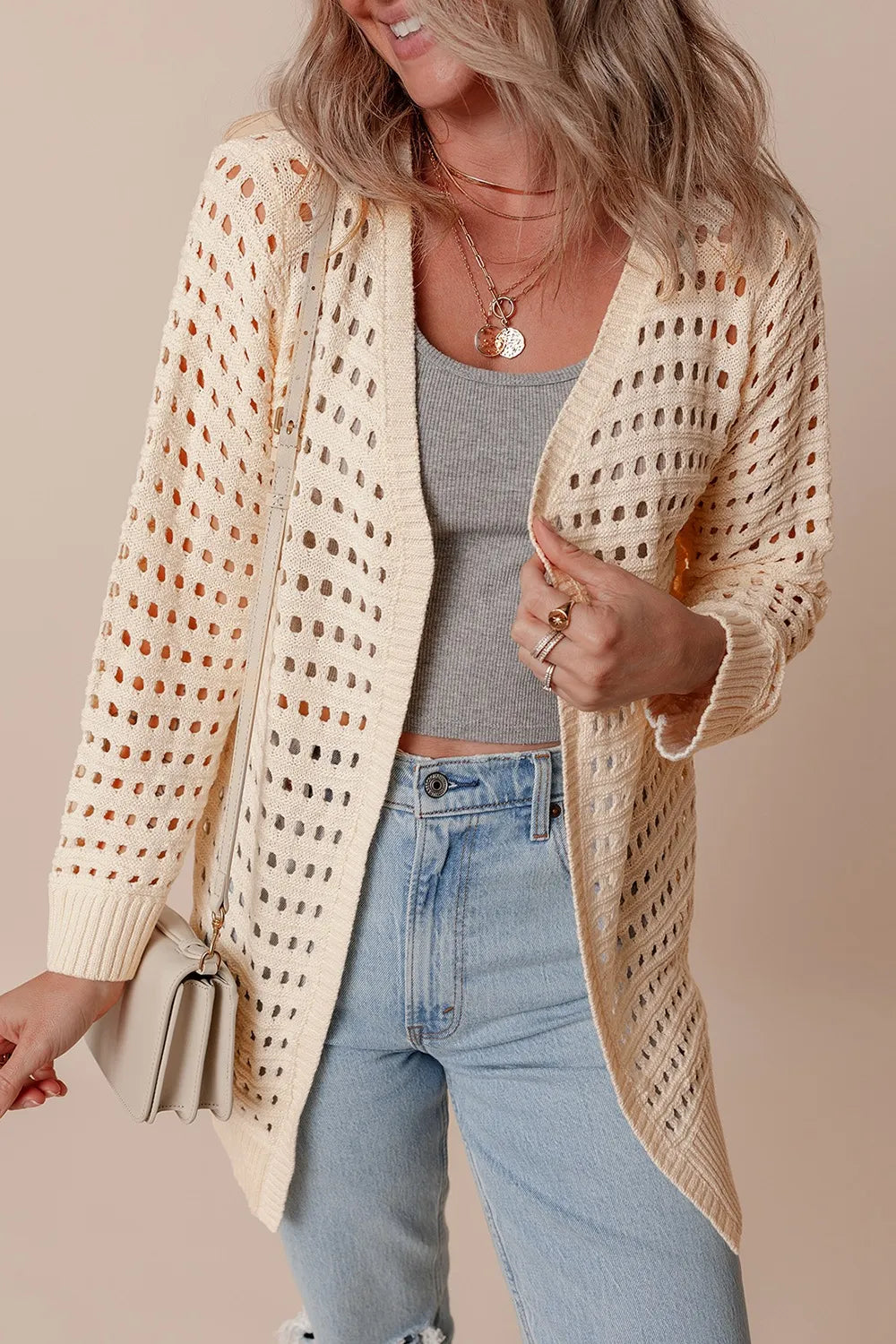 Openwork Open Front Cardigan - Fashorio