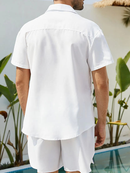 Men's Full Size Button Up Shirt and Shorts Set Plus Size - Fashorio