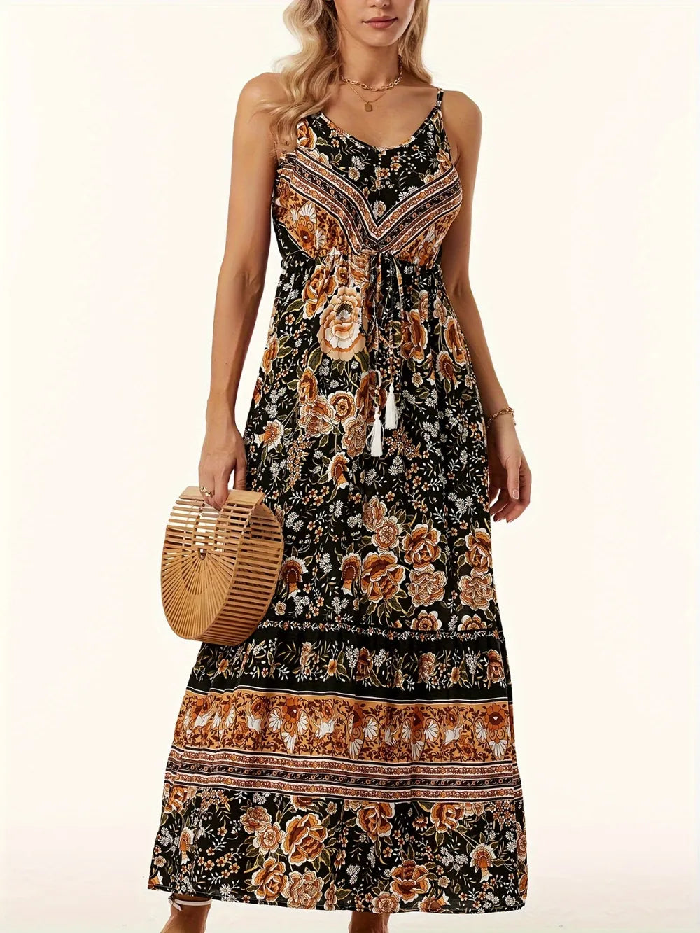 Printed cami maxi dress fabric detail