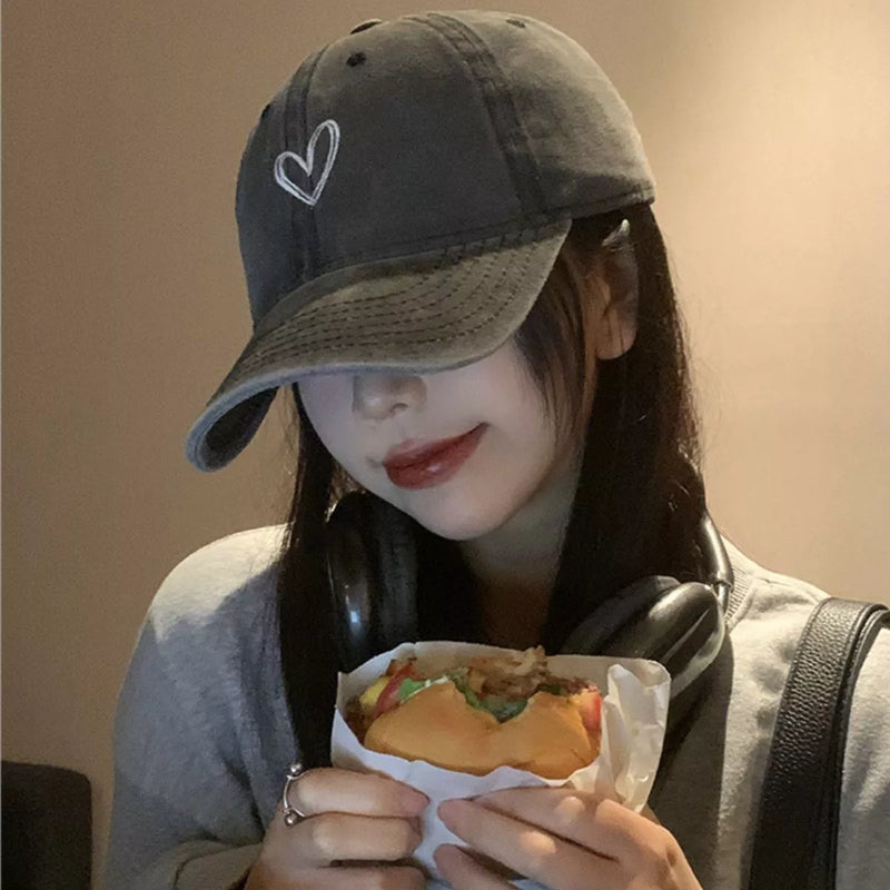 Embroidered heart baseball cap front view