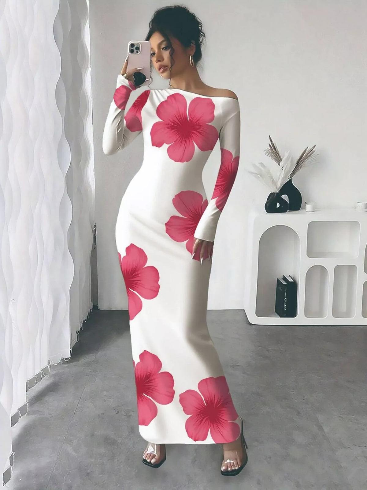 Floral maxi dress styled for evening