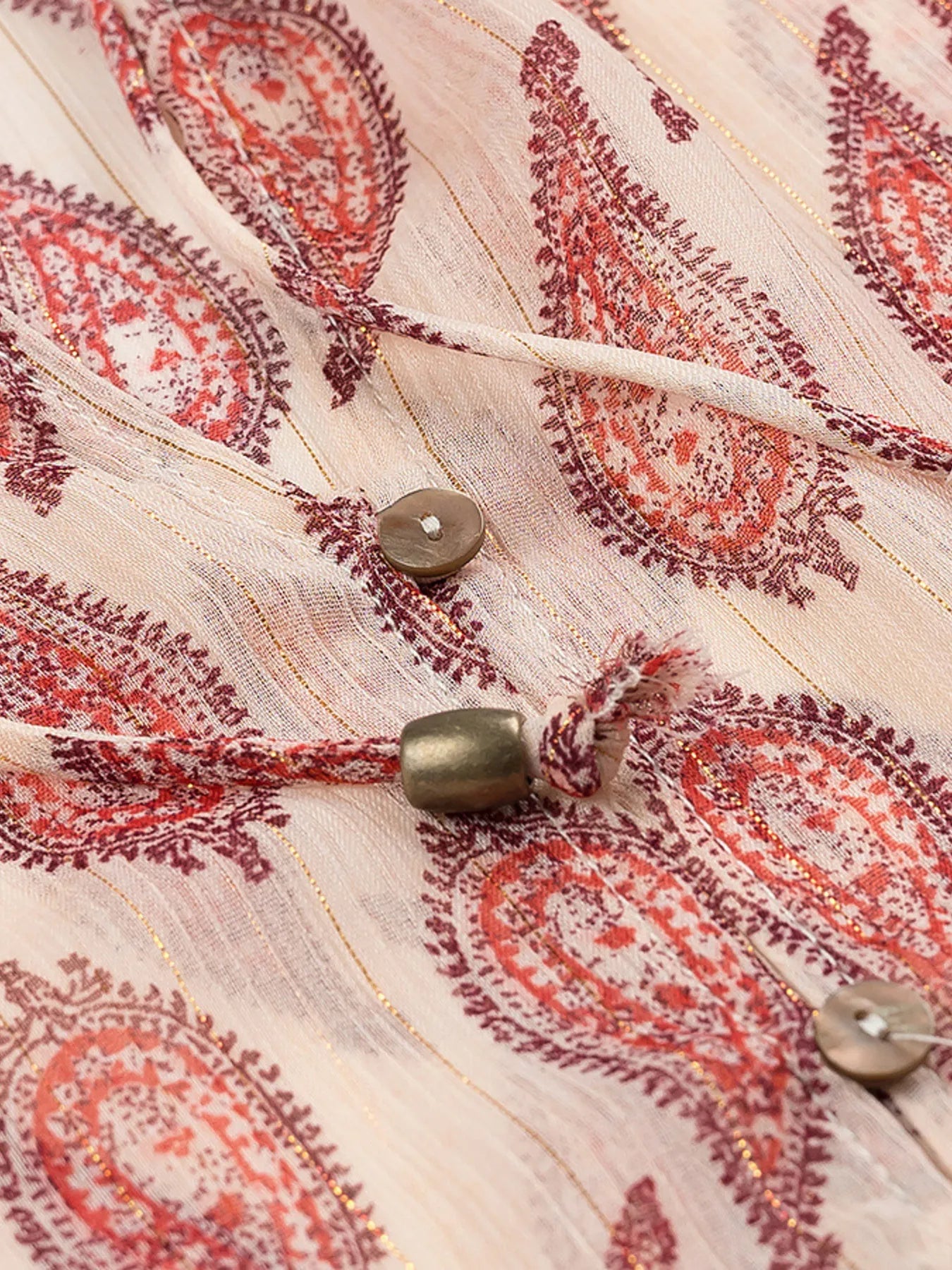 Paisley Print Frill Tie Neck Long Sleeve Blouse - Fashorio