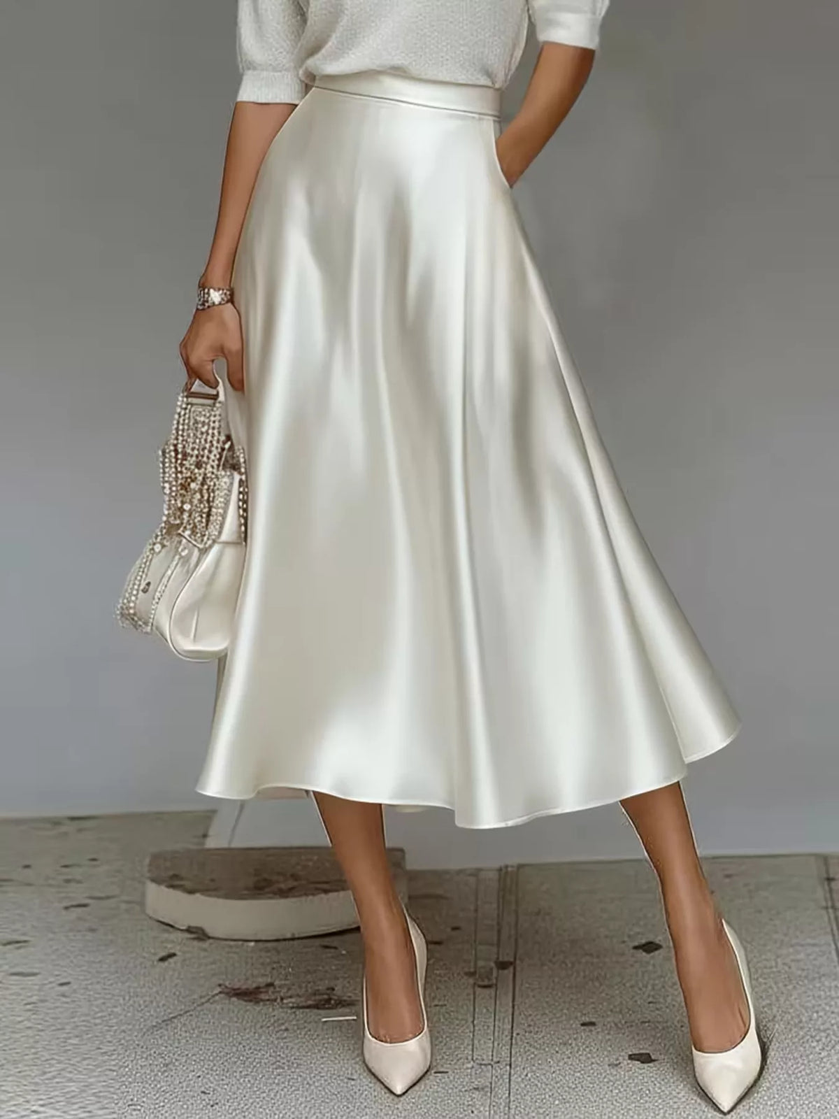 Satin midi skirt detail view
