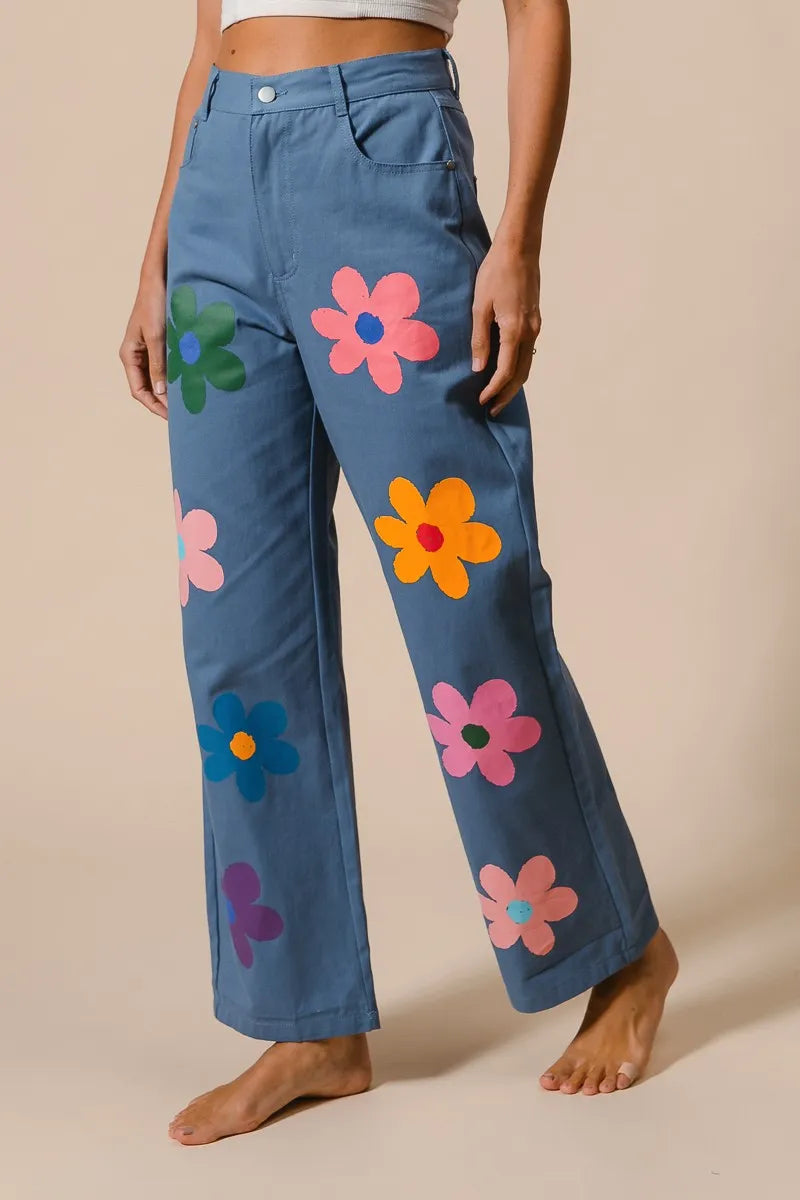 BiBi Flower Print Straight Legs Pants - Fashorio