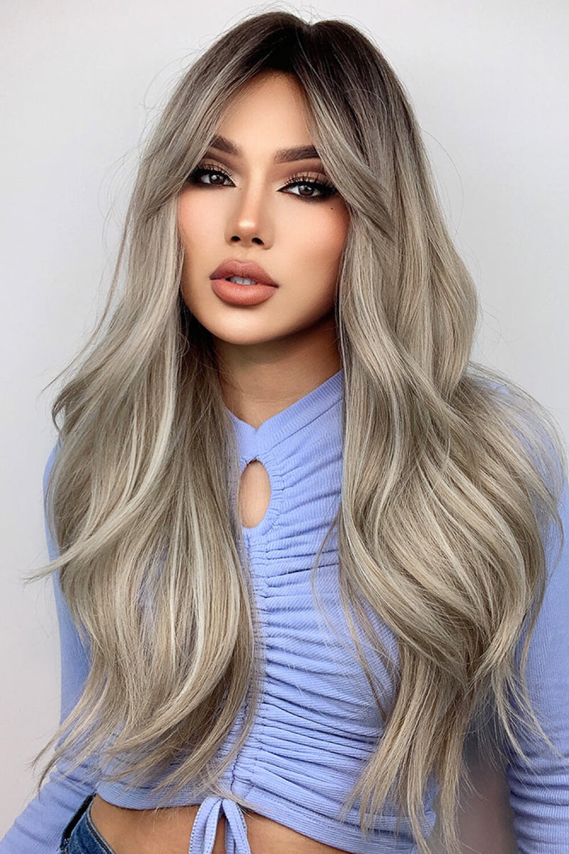 Long wavy blonde balayage wig front view