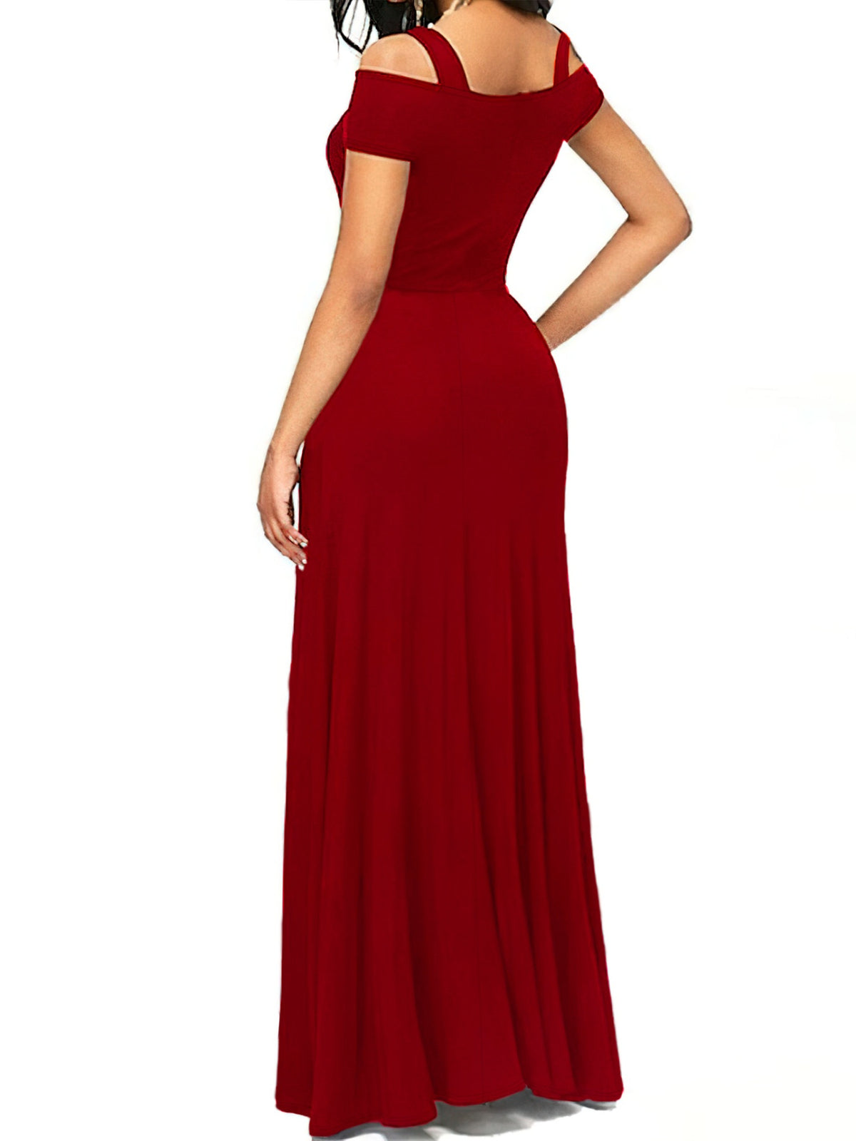 off shoulder slit maxi dress neckline detail