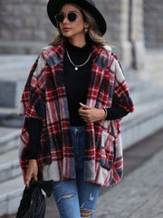 Plaid Hooded Coat with Pockets Black - Fashorio