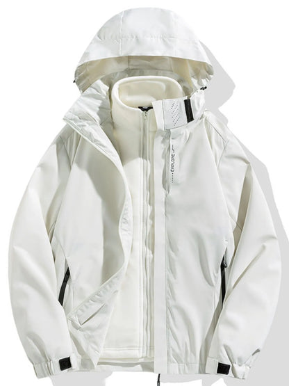 Men's Plus Size Zip Up Long Sleeve Hooded Jacket Ivory White - Fashorio