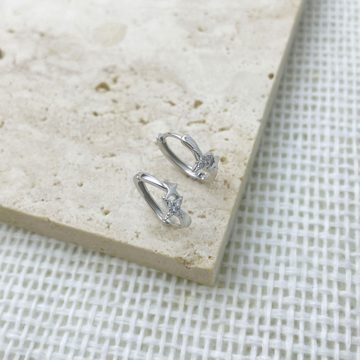 Close up of the star detail set with zircon on the hoop