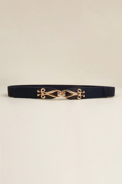 Alloy Buckle Elastic Belt Dark Blue One Size - Fashorio