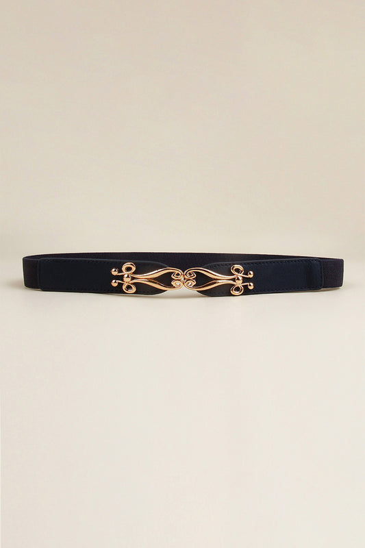 Alloy Buckle Elastic Belt Dark Blue One Size - Fashorio