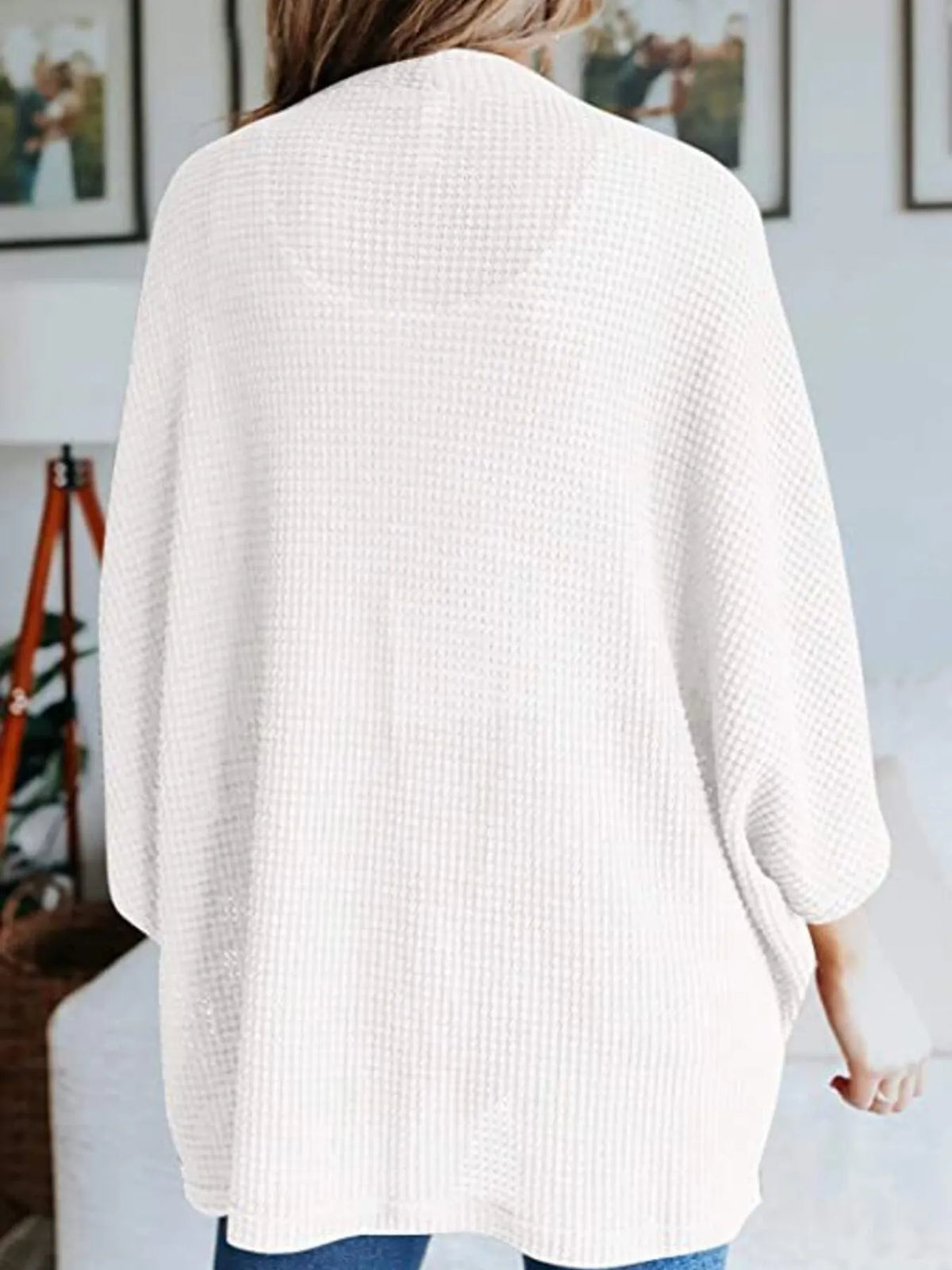 waffle knit open front plus size cardigan full length view