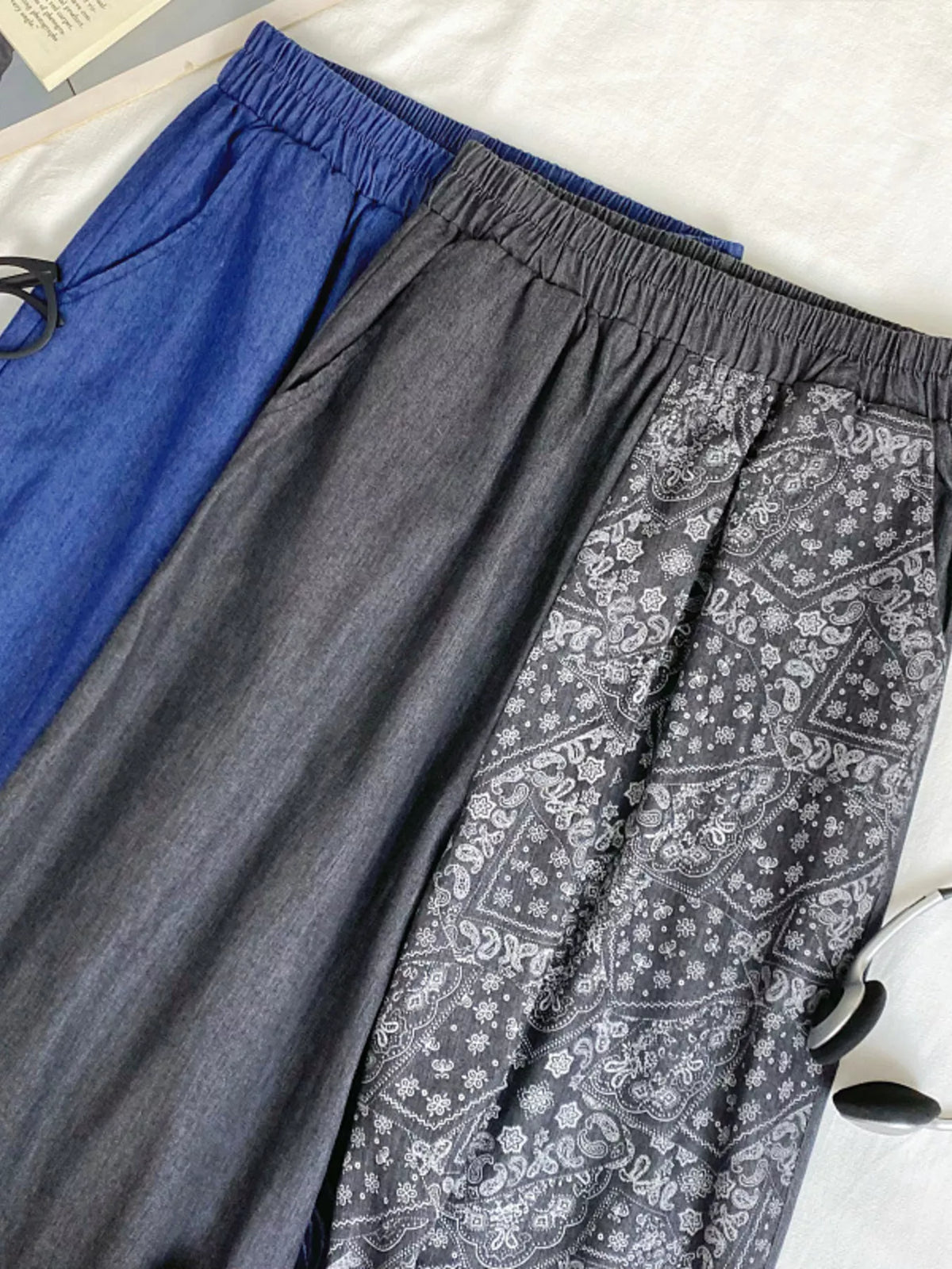 Elastic Waist Printed Denim Jeans, view 14