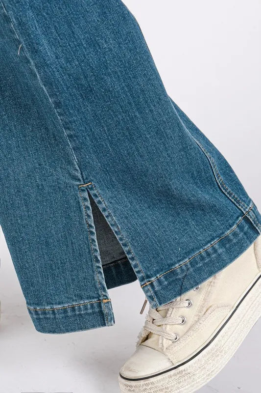 Mittoshop Medium Wash Seam Detail Wide Leg Denim Jeans - Fashorio