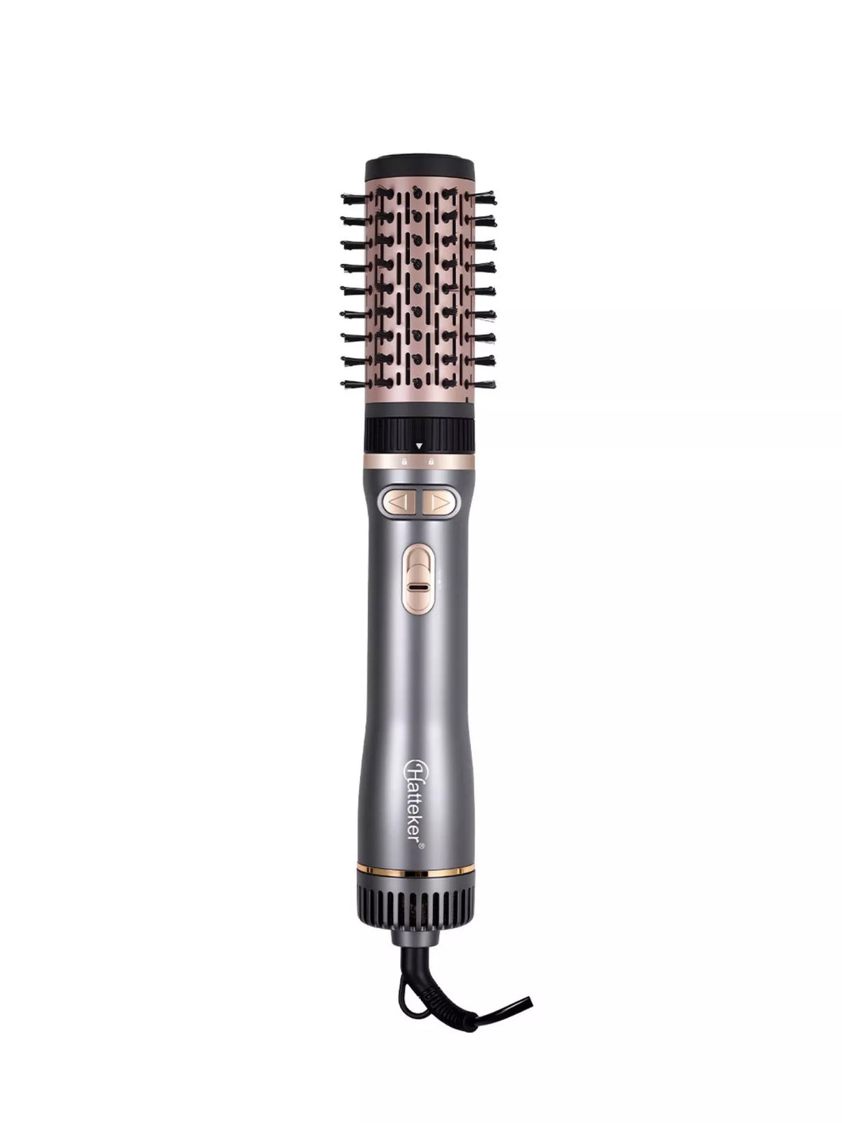 Hot air brush held in hand styling hair