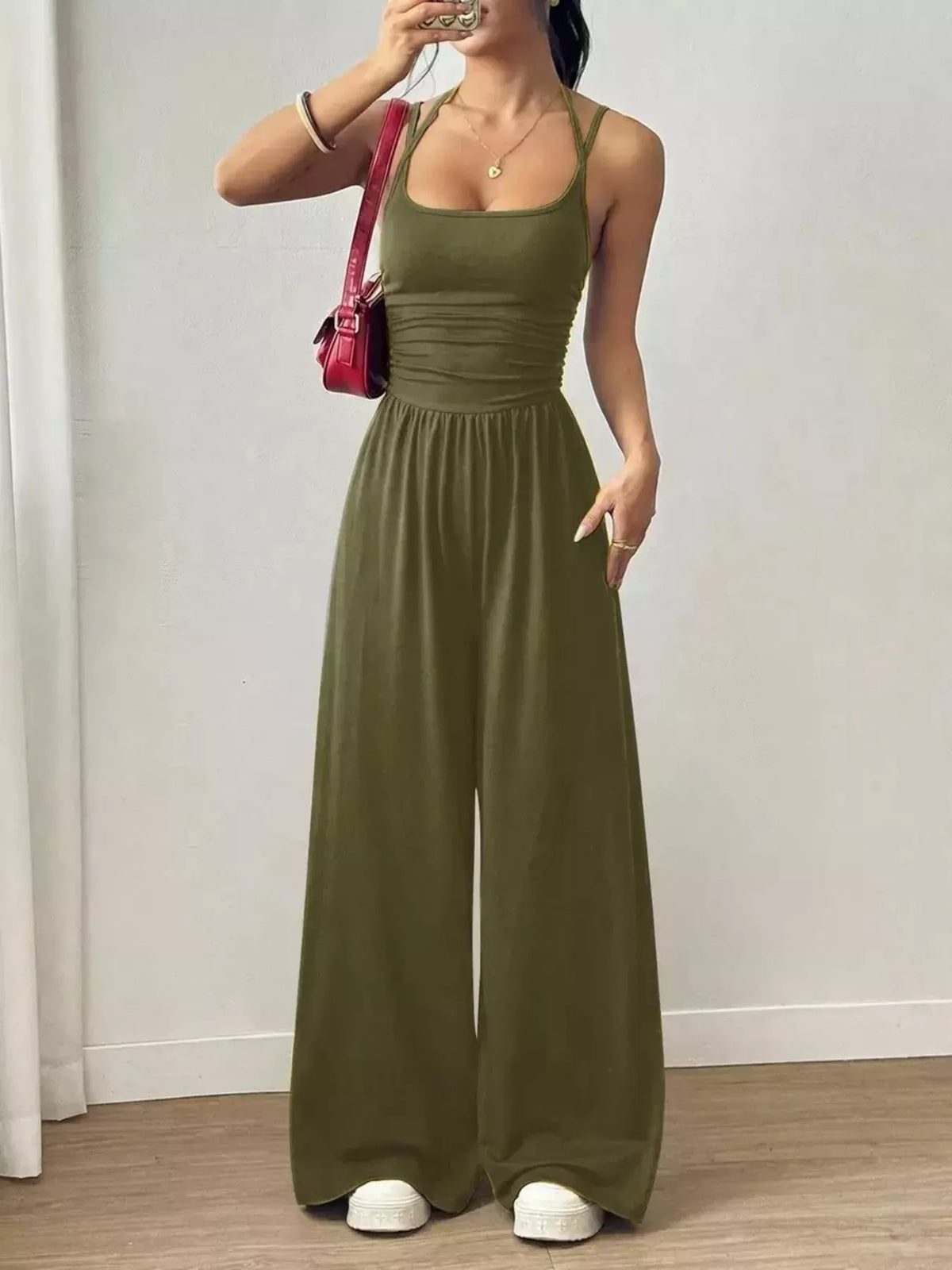 Black wide leg jumpsuit side view