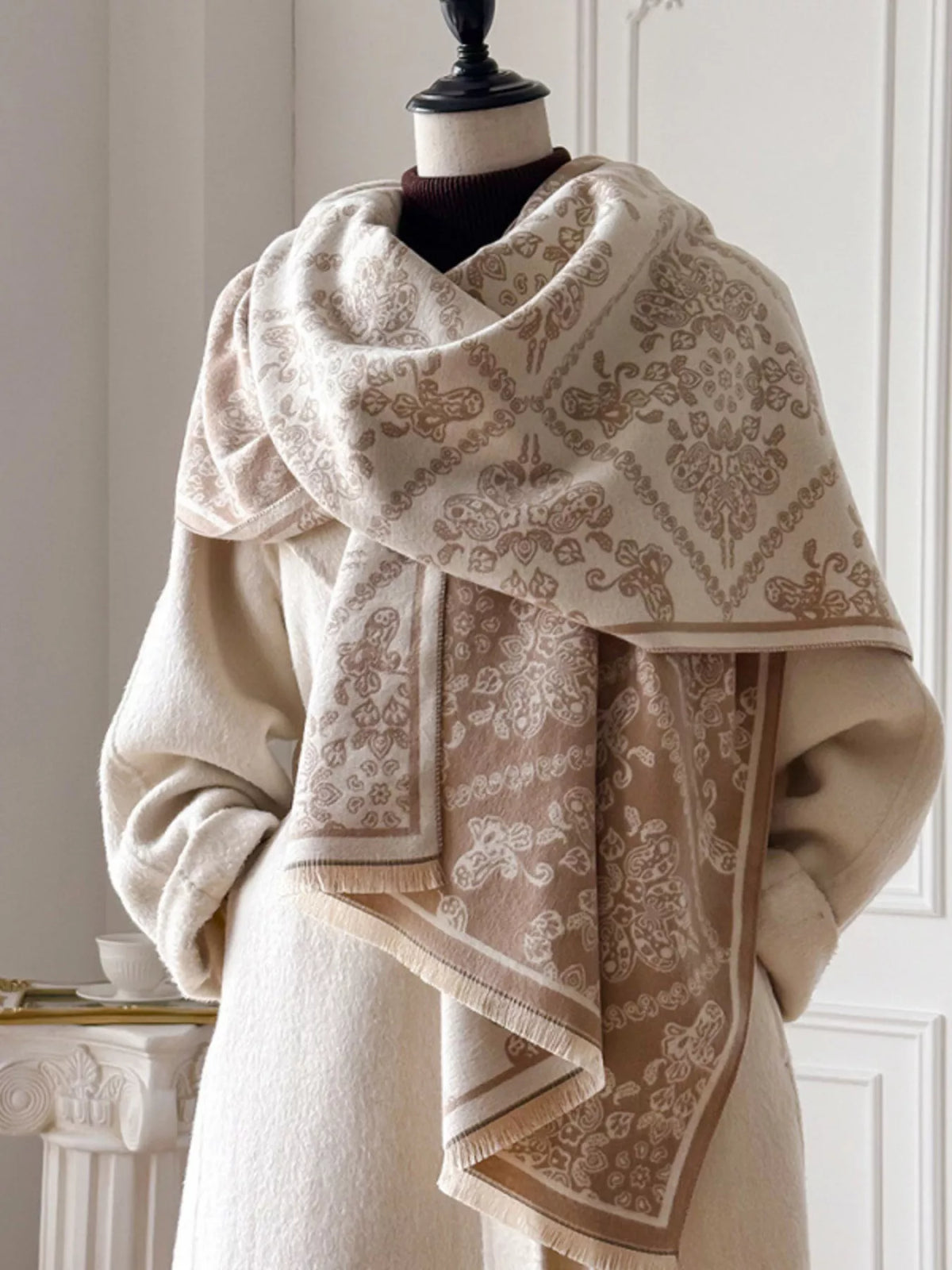 Raw hem knitted scarf raw edge detail