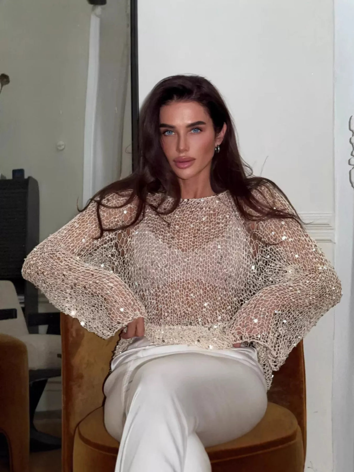 Sheer sequin cover up side view