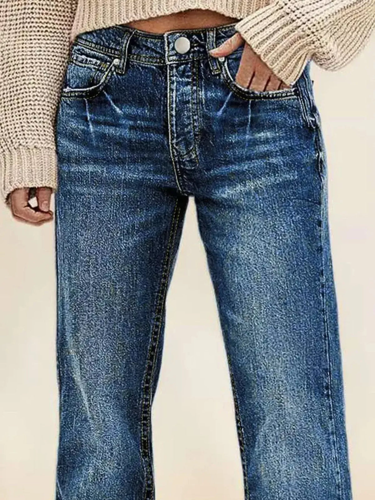 Model wearing vintage straight leg jeans