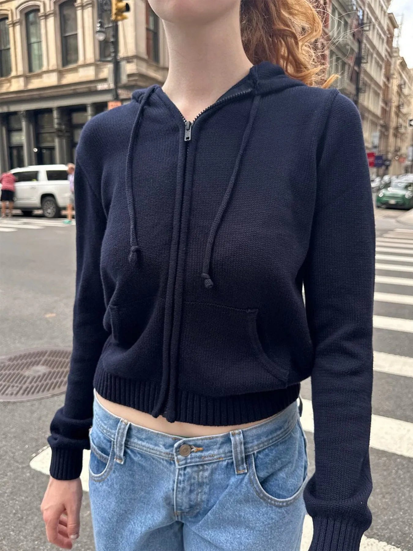 Drawstring Zip Up Long Sleeve Cardigan - Fashorio