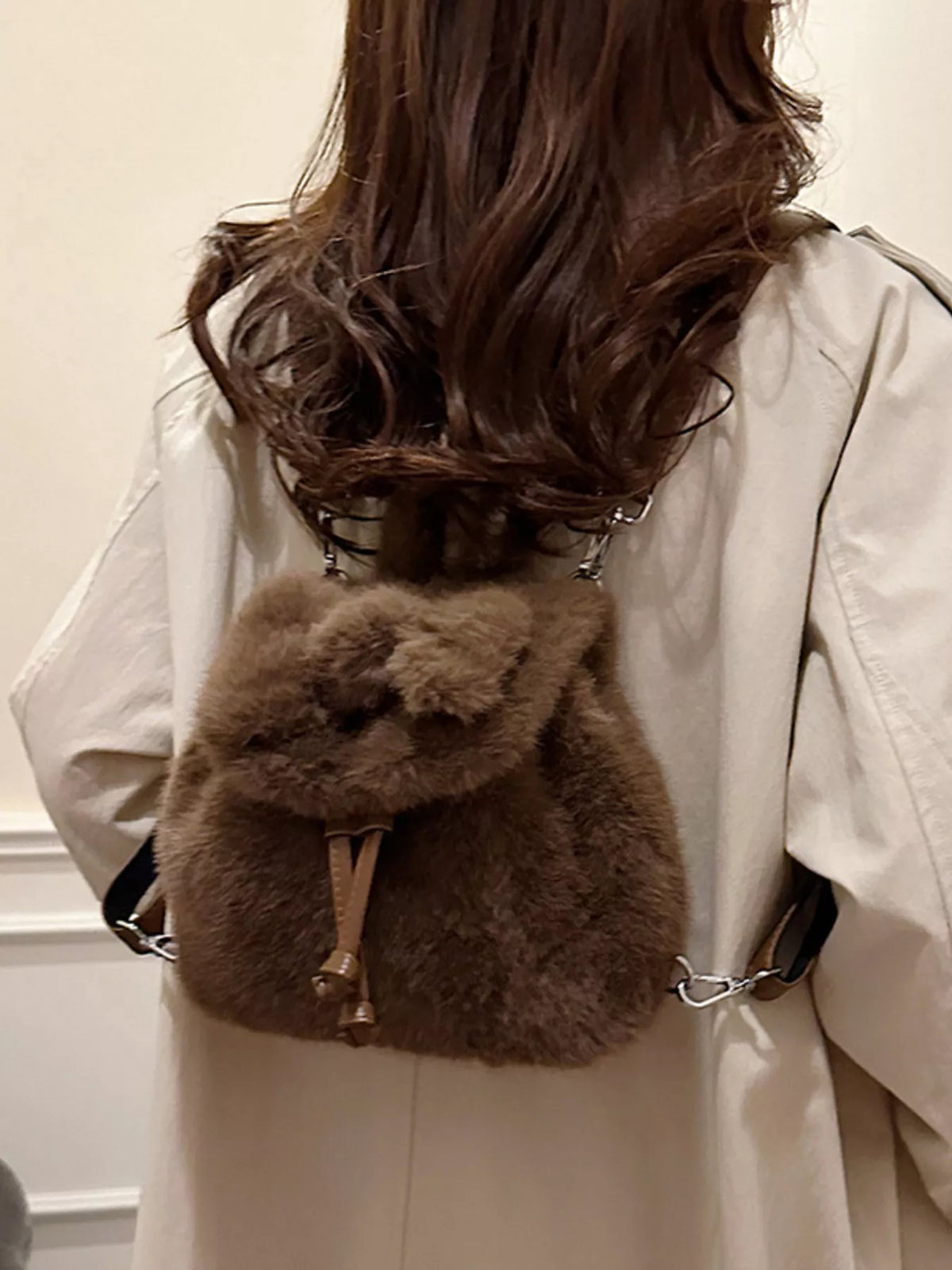 Plush mini backpack brown angled