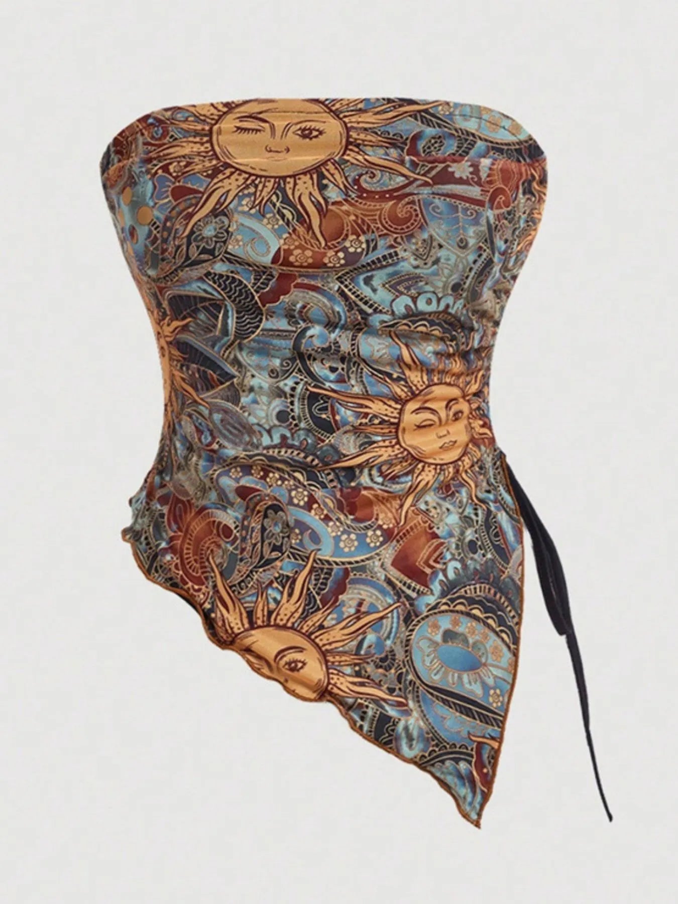 Drawstring Printed Tube Top Sunflower - Fashorio