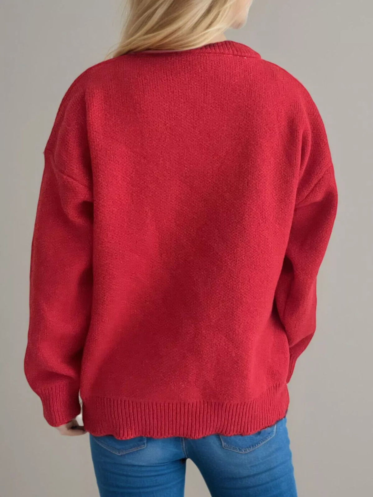 cherry pom pom round neck knit sweater front view