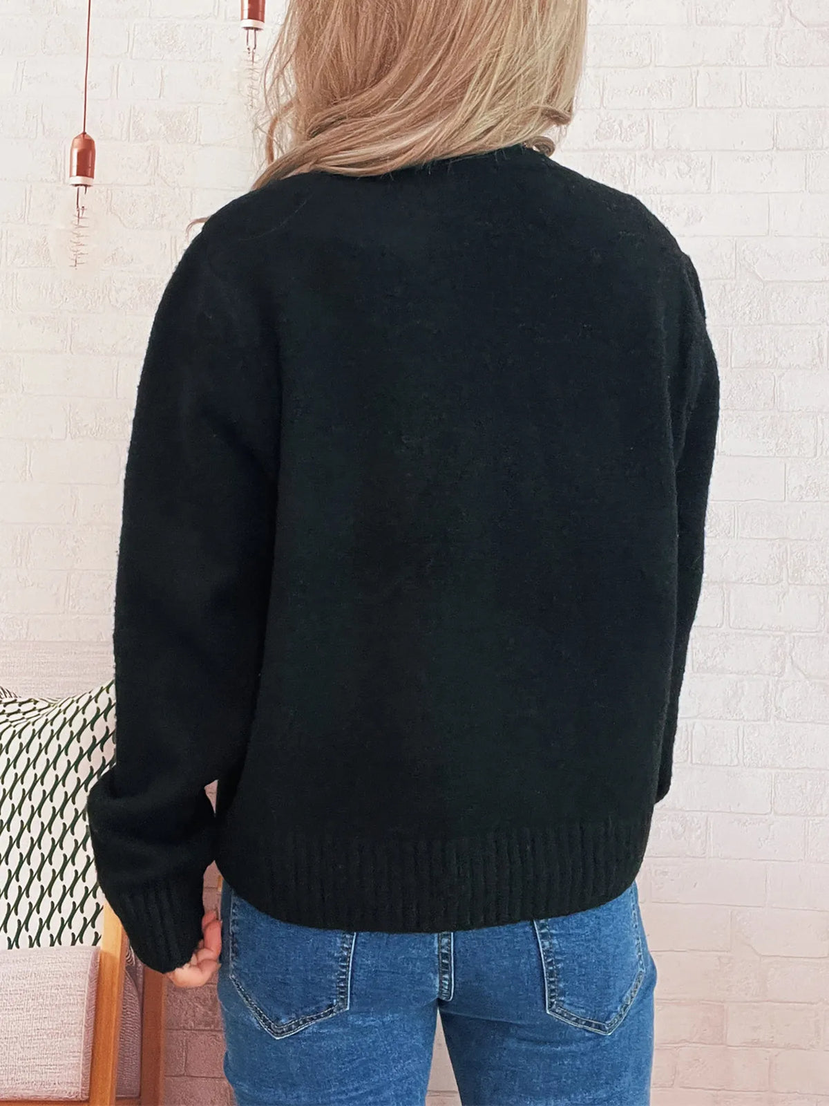 floral embroidered button up ribbed cardigan back view