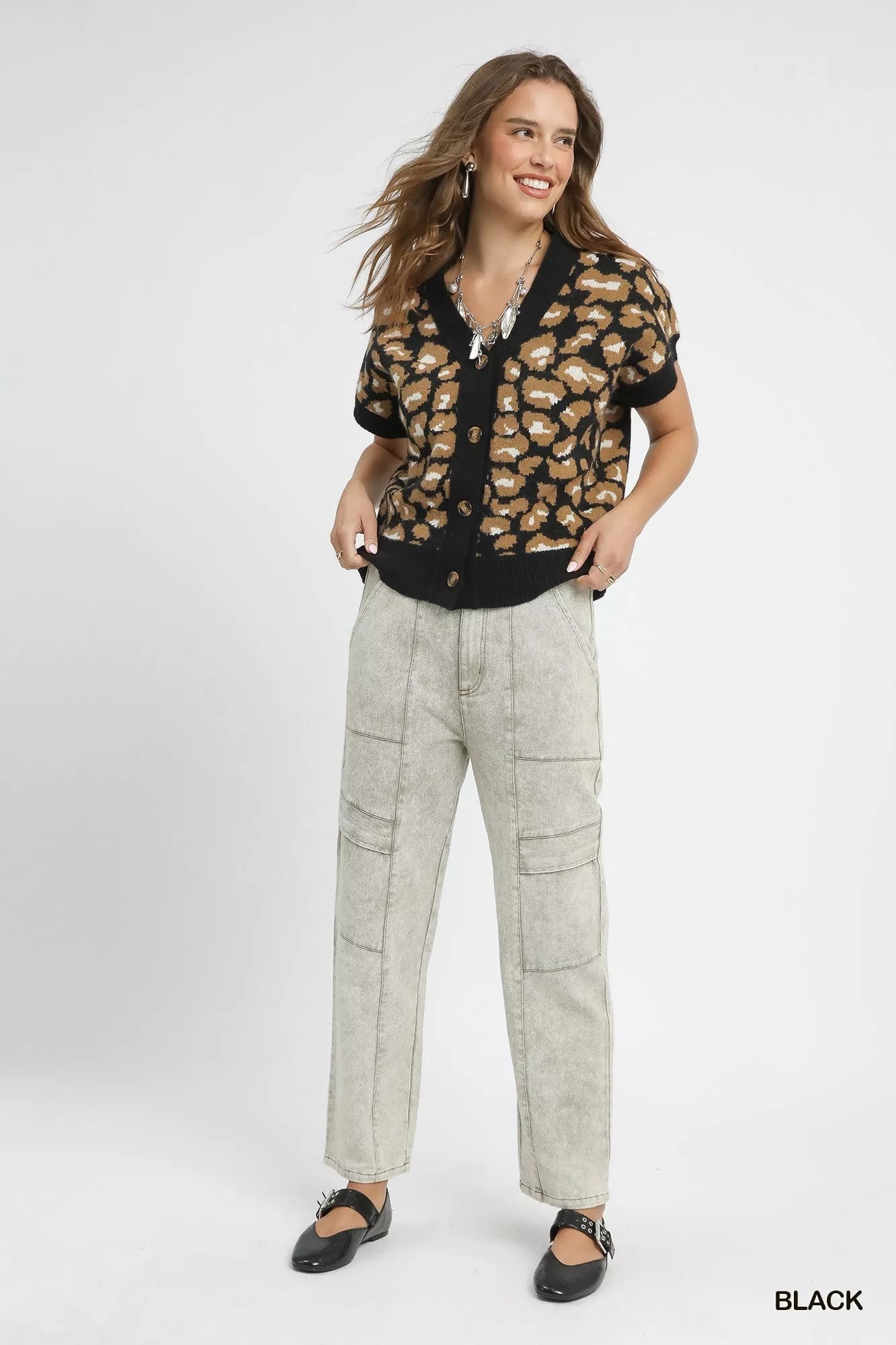 Umgee Leopard Button Down Short Sleeve Cardigan - Fashorio
